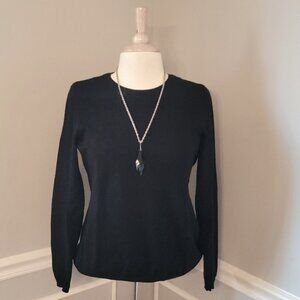 CHARTER CLUB Black Wool Blend Crewneck Long Sleeve Capsule Preppy Office Sweater